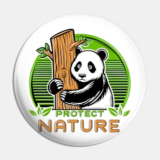 Panda bear illustration with protect nature quote. Pin