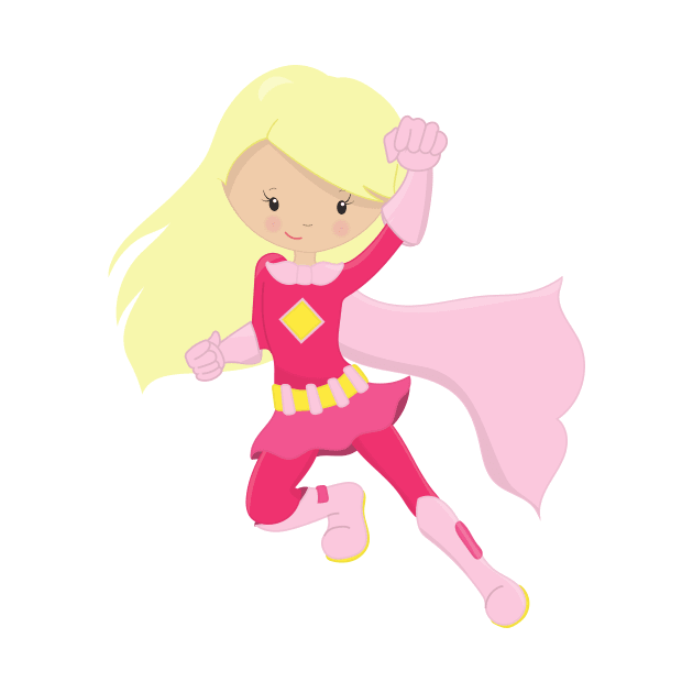 Superhero Girl, Cute Girl, Blonde Hair, Pink Cape by Jelena Dunčević