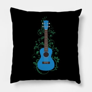 Blue Ukulele Flowering Vines Pillow