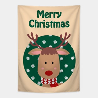 Cute reindeer wishes merry Christmas Tapestry