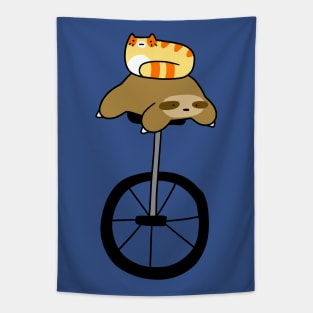 Unicycle Sloth and Tabby Tapestry