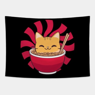 cute cat eats Bowl of ramen cuteness enthusiasts Tapestry