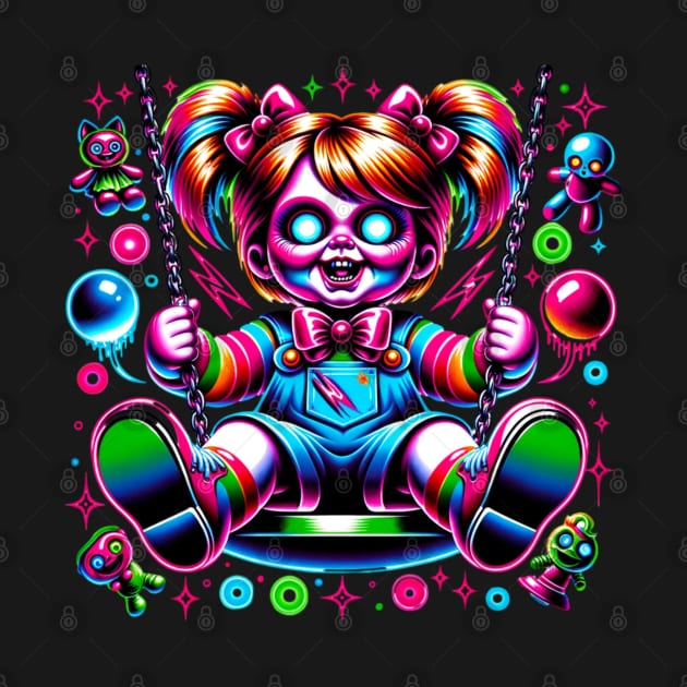Possessed Doll on a Swing Neon Horror Halloween Creepy by Lavender Celeste