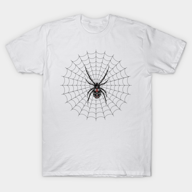 Discover Black Widow Spider With Skull Body In Web - Black Widow Spider - T-Shirt