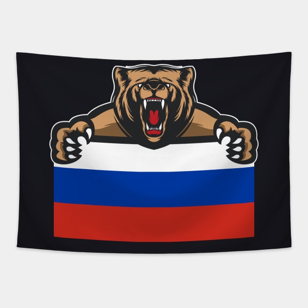 Russia Bear Flag Gift Tapestry by Foxxy Merch