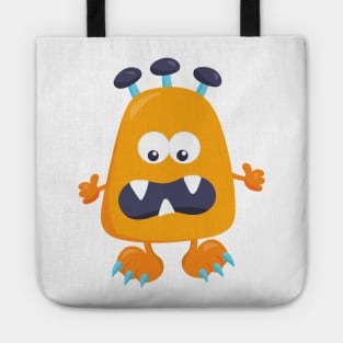 Cute Monster, Orange Monster, Horns, Funny Monster Tote