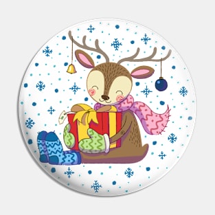 Charlie the reindeer with a gift Pin