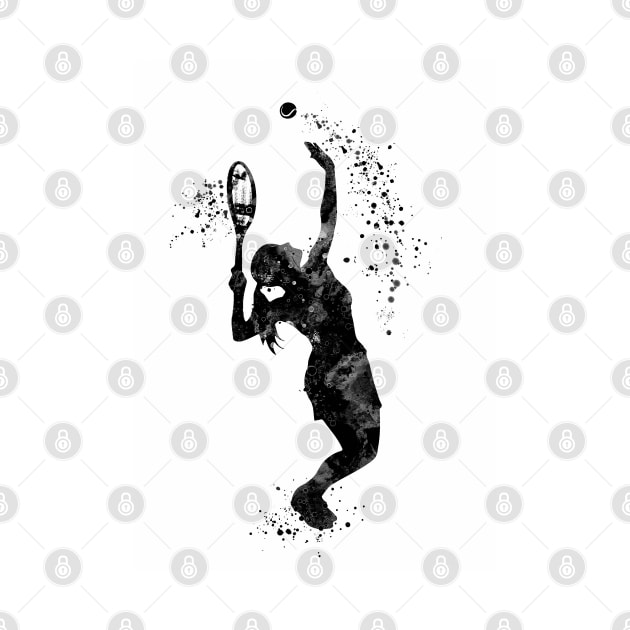 Tennis Girl Player Black and White Silhouette by LotusGifts