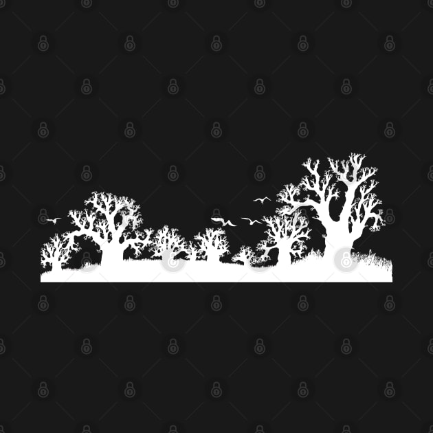 Baobab Trees Silhouette White on Black by Tony Cisse Art Originals