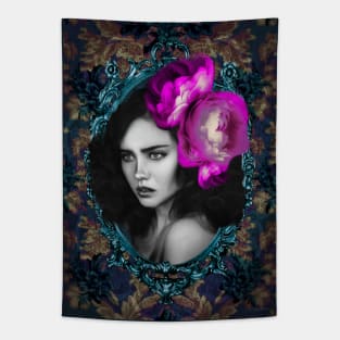 Bright Magenta Flower Girl Portrait Modern Art Contemporary Artwork Tapestry