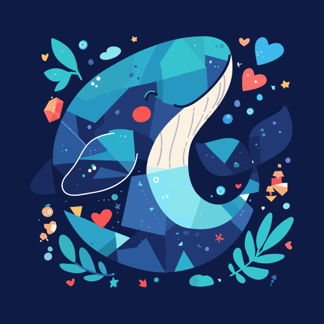 Geometrical Colorful Blue Whale. Adorable Mosaic Cute Kawaii Simple Animal by SappiDigital