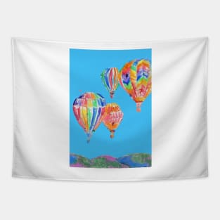 Hot Air Balloon Watercolor Painting on Sky Blue Balloons Tapestry