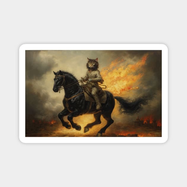 Mr Whiskers the Battle Cat Rides a War Horse Magnet by JensenArtCo