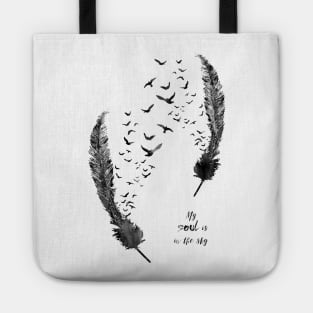 Birds feather, feather, bird wall art, birds with feather, watercolor birds, watercolor feather, birds feather quote, motivational quotes Tote