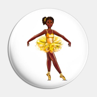 Ballet black ballerina  in yellow tutu with corn rows in her hair - brown skin ballerina Pin