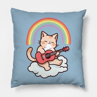 Rainbow Cat Ukulele on Clouds - It's Gonna Be Uke Pillow