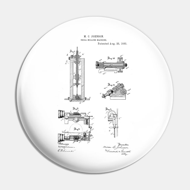 Drill Milling Machine Vintage Patent Hand Drawing Pin by TheYoungDesigns