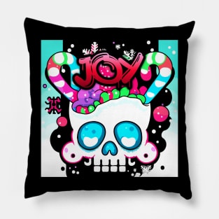 Kawaii Skull Candy Cane - Christmas Graphic Graffiti Art - Holiday Gift - Joy Pillow