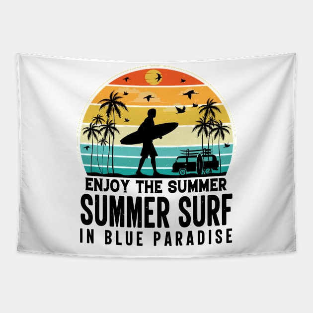 Enjoy The Summer Summer Surf In Blue Paradise Tapestry by busines_night