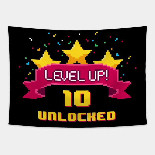 10th Birthday Level Up 10 unlocked 8 bit video game Tapestry by opippi