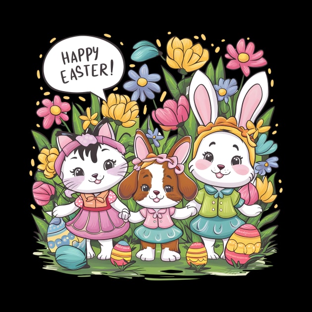 Happy Easter Bunny And Cat And Dog Mom Dad Boys Girls kids by Pikalaolamotor