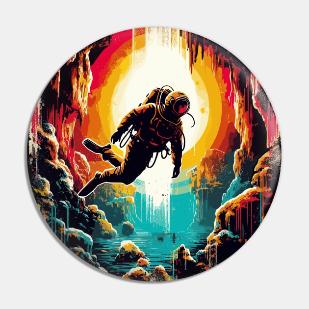 Retro Vintage Cave Diving Pin by TomFrontierArt