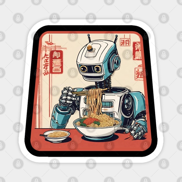 Robot eat ramen Magnet by Ilustradamus