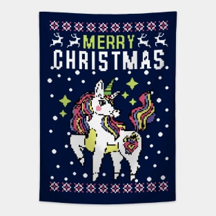 Merry Christmas Unicorn Tapestry