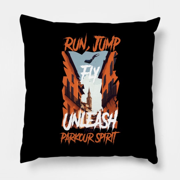 Run, Jump, Fly: Unleash the Parkour Spirit Pillow by SergioCoelho_Arts