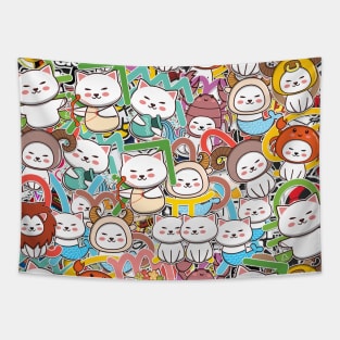 Kawaii Zodiac Cat Pattern Tapestry