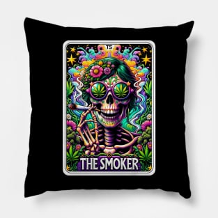 Smoker Girl Funny Skeleton Tarot Card Pillow