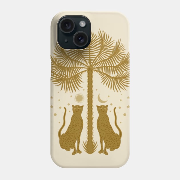 Cheetah Twins and Palm Tree in Gold Phone Case by matise