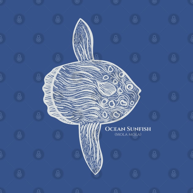 Ocean Sunfish or Mola with Common and Latin Names - fish drawing by Green Paladin