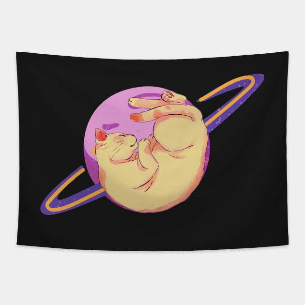 Aesthetic Cat And Saturn Tapestry by WeStarDust