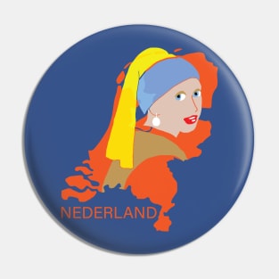 Girl With a Pearl Earring on Outline of the Netherlands Pin