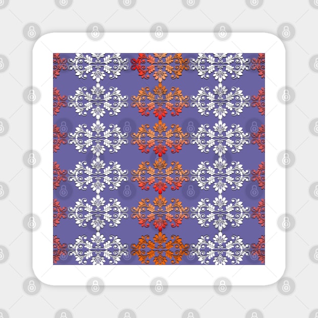 White and red intricate pattern on purple background. Magnet by ikshvaku