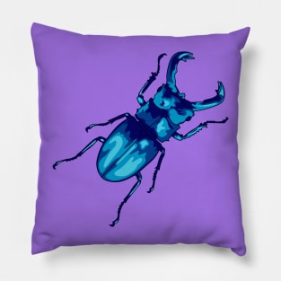Colorful blue stag beetle illustration Pillow