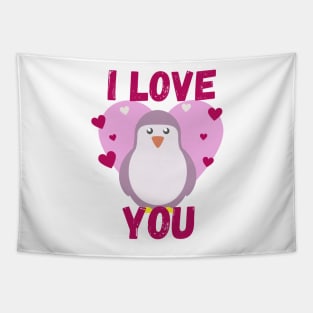 Purple penguin I love you Tapestry