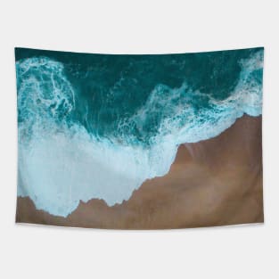 Blue Ocean Waves And Yellow Sand Tapestry