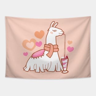 Fancy Pink Llama with Milkshake Tapestry