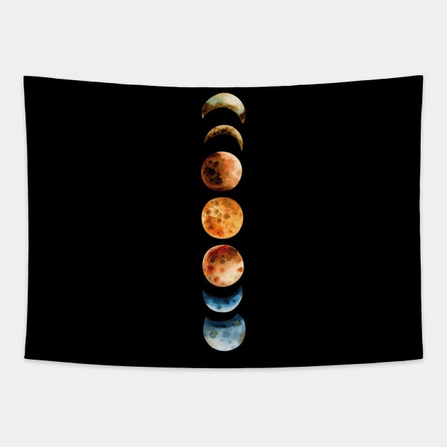 Colorful Moon Phases | HD Colored Moon Phases Tapestry by benayache