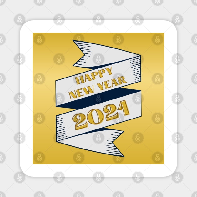 happy new year 2021 holiday retro vintage theme blue gold yellow banner pattern Magnet by maplunk