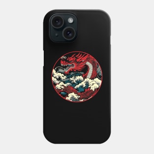 Red Dragon Riding The Great Wave Phone Case