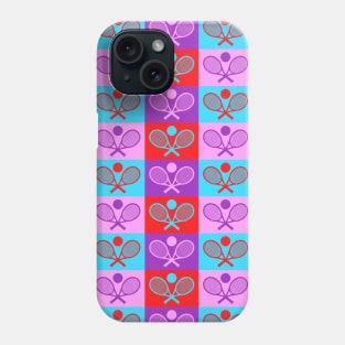 Colorful Checkered Tennis Seamless Pattern - Racket & Ball Phone Case