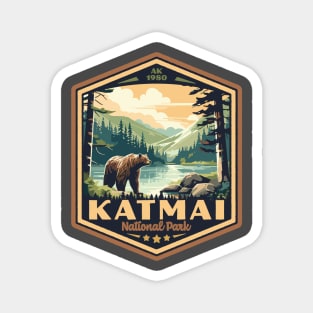 Katmai  National Park Vintage WPA Style National Parks Art Magnet