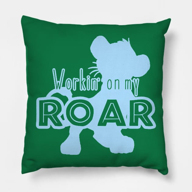 Lion King - Working on my Roar - baby blue Pillow by Unicornarama