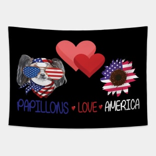 Dog Big Hearts And Sunflower Papillons Love America Happy Independence July 4th Dogs Lover Tapestry