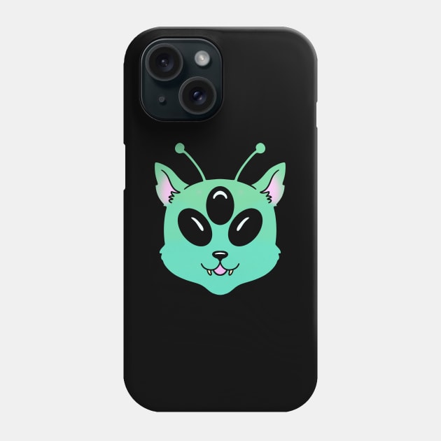 Alien Cat Green Cute Kawaii Animal Phone Case by Trippycollage