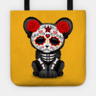 Red Day of the Dead Sugar Skull Panther Cub Tote