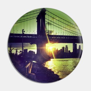 Manhattan Bridge Skyline Sun Brooklyn New York City Pin